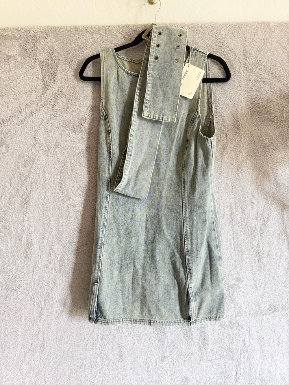Peppermayo Dark Matter Sleeveless Denim Mini Dress with Front Buckle NWT 8 US - Picture 7 of 10